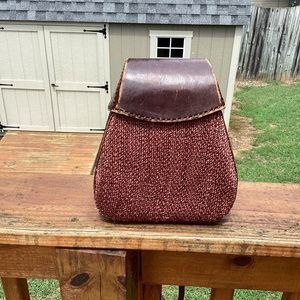 Vintage Small Petite  Woven Backpack with Leather Trim